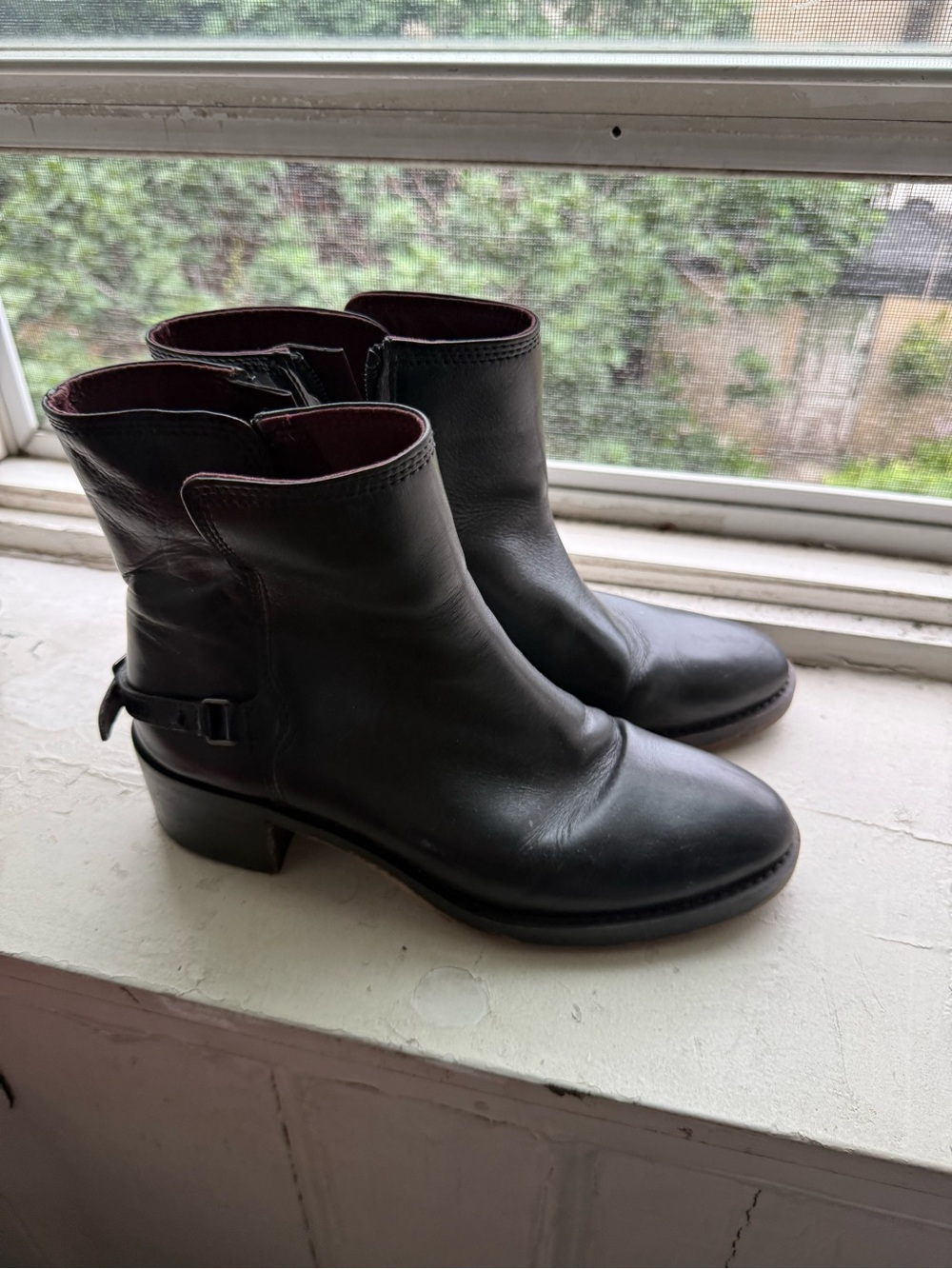 Franco Sarto Black Leather Ankle Booties with Buckle Detail
